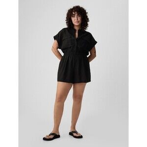 GAP Utility Romper Shorts Linen Blend Summer Staple Black Size Medium Tall